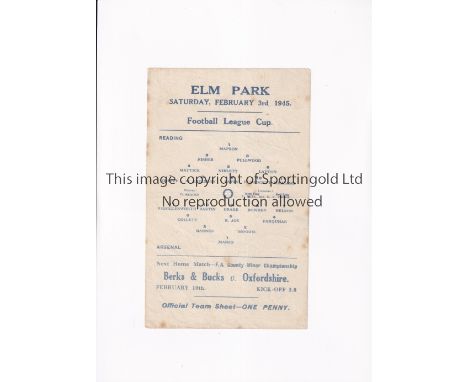 ARSENAL     Single sheet programme for the FL South Cup tie v Reading 3/2/1945, horizontal creases.   Generally good 