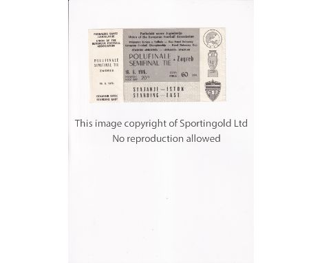UEFA EURO 1976       Ticket for the Semi-Final, Czechoslovakia v Netherlands in Zagreb at the Dinamo Stadium 16/6/1976, verti