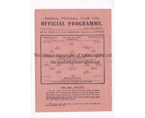 1942 FL SOUTH WAR CUP SEMI-FINAL REPLAY AT TOTTENHAM HOTSPUR F.C.     Single sheet programme for Arsenal v Brentford at White