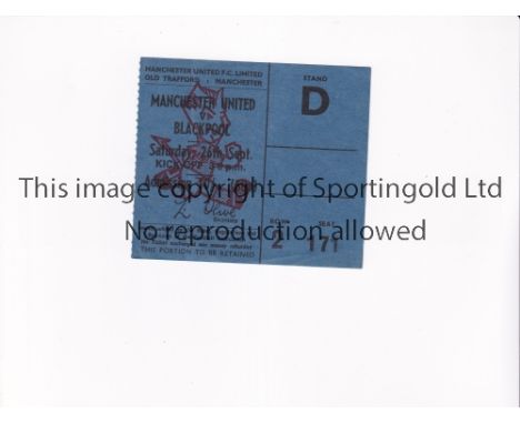 MANCHESTER UNITED     Ticket for the home League match v Blackpool 26/9/1970, very slightly creased.     Generally good