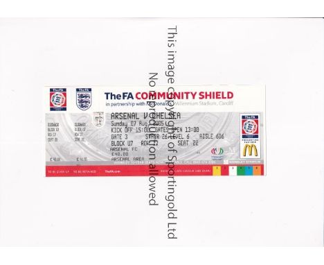 2005 COMMUNITY SHIELD   Unused ticket for Arsenal v Chelsea at Millenium Stadium in Cardiff  7/8/2005, with two counterfoils 