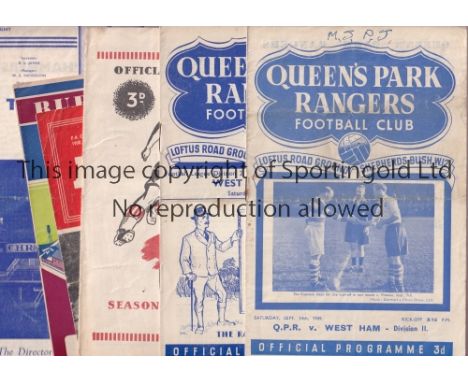 WEST HAM UNITED      Six away programmes v QPR 24/9/1949, horizontal fold, writing on the cover and scores entered and 18/8/1