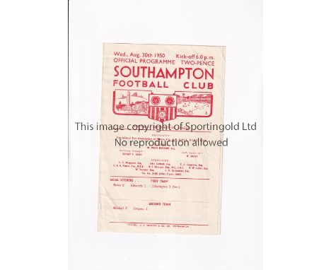 TOTTENHAM HOTSPUR    Programme for the away London Combination League match v Southampton 30/8/1950, horizontal crease.   Gen