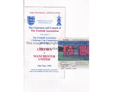 1994 FA CUP FINAL / MANCHESTER UNITED V CHELSEA      Menu, table plan and guest list for the match at Wembley 14/5/1994. Plus