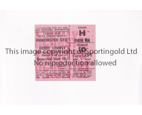 MANCHESTER UNITED         Ticket for the home League Cup tie v Derby County 19/11/1969, vertical crease, holes from rusted st