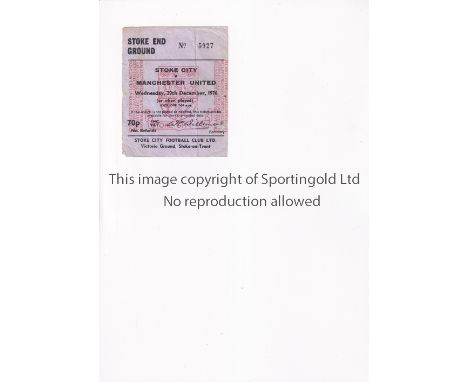 MANCHESTER UNITED      Ticket for the away League match v Stoke City 29/12/1976, folded in four.       Fair 