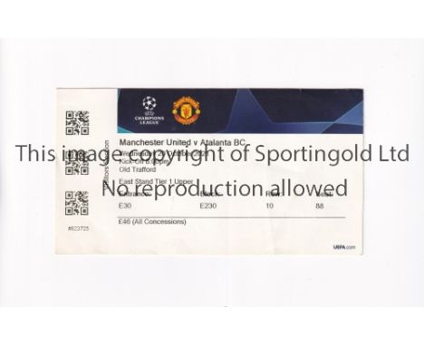 MANCHESTER UNITED              Ticket for the home UEFA Champions League match v Atalanta BC 20/10/2021, minor creases.     G