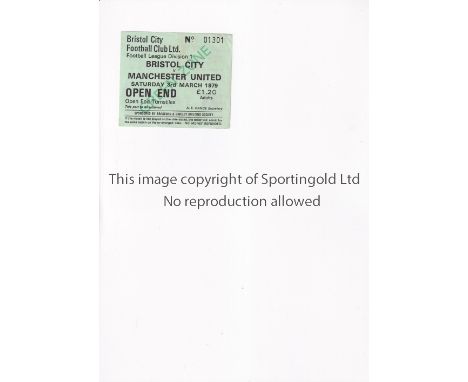 MANCHESTER UNITED      Ticket for the away League match v Bristol City 3/3/1979, vertical crease.       Generally good 
