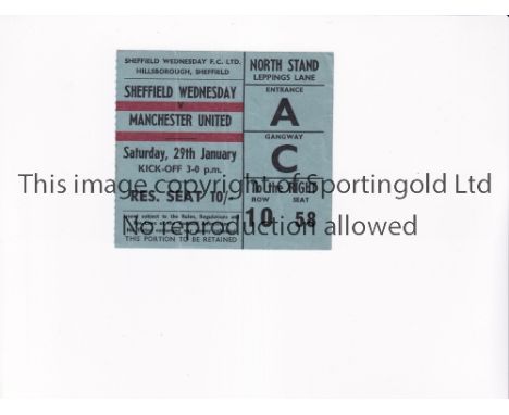 MANCHESTER UNITED     Ticket for the away League match v Sheffield Wednesday 29/1/1966, very slightly creased.     Generally 