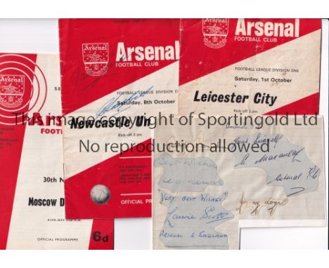 ARSENAL / AUTOGRAPHS       Three signed home programmes: 65/6 v Moscow Dynamo, 5 signatures, Burns, Sammels, Armstrong, McCul