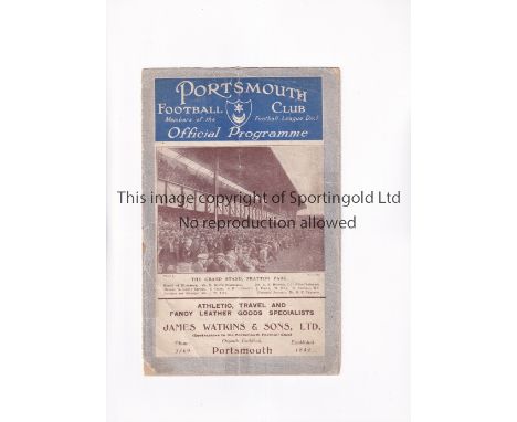 ARSENAL      Programme for the away FA Cup tie v Portsmouth 13/2/1932, missing back cover, vertical crease, staple removed, t