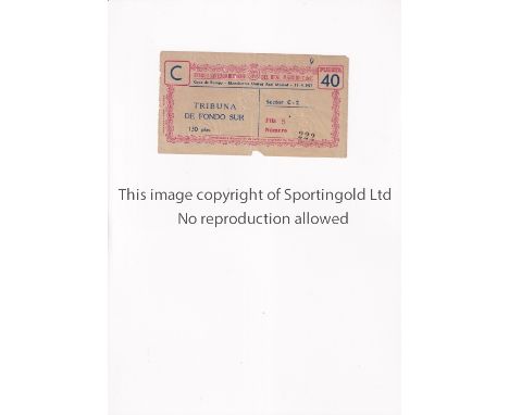 MANCHESTER UNITED          Ticket for the away European Cup Semi Final tie v Real Madrid 11/4/1957, minor tears to edges and 