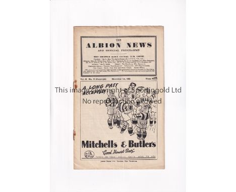 ARSENAL      Programme for the away League match v WBA 1/11/1952, rusty staples. Arsenal Championship season.     Generally g