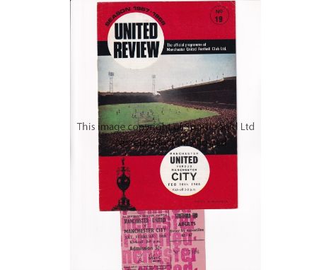 MANCHESTER UNITED       Programme and ticket for the home postponed League match v Manchester City 10/2/1968.     Generally g