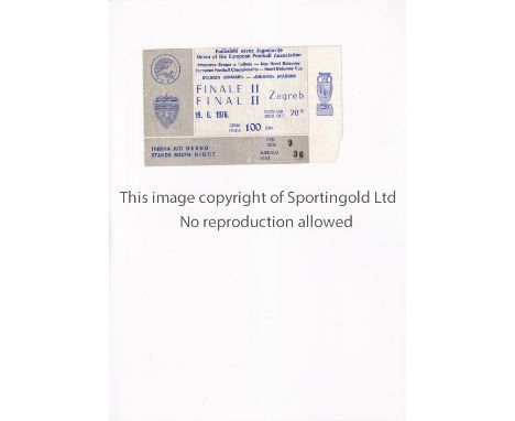 UEFA EURO 1976       Ticket for Third place play-off, Netherlands v Yugoslavia in Zagreb at the Dinamo Stadium 19/6/1976, ver