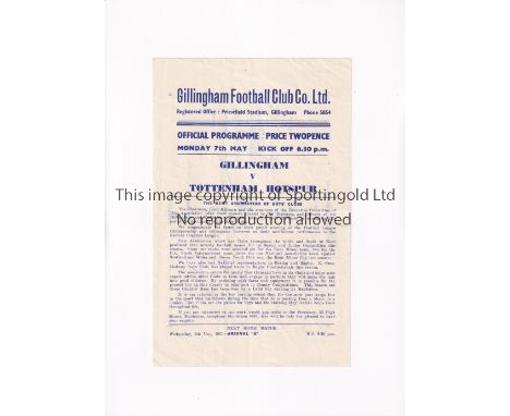 TOTTENHAM HOTSPUR V GILLINGHAM 1950/1 / SPURS CHAMPIONSHIP SEASON  AND GILLINGHAM  FIRST LEAGUE RETURN SEASON       Programme