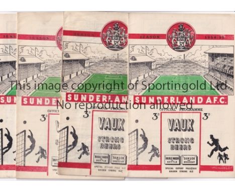 SUNDERLAND      Four home programmes for the League matches v Blackpool 18/9/1954, Newcastle United 9/10/1954, vertical creas