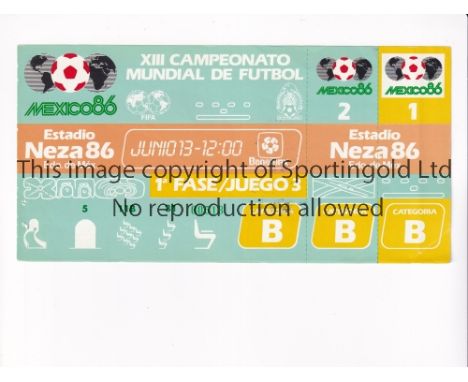 1986 WORLD CUP      Unused ticket for Scotland v Uruguay 13/6/1986 at the Neza 86 Stadium. Staple holes on the left.   Genera
