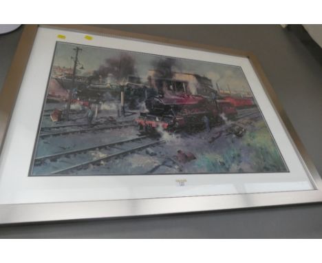 Framed Cuneo and mounted locomotive print