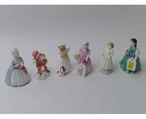 Four Royal Doulton figurines - Francine, Sit, The Rag Doll and Tinkerbell and two Worcester figurines - Snowball and Girl In 