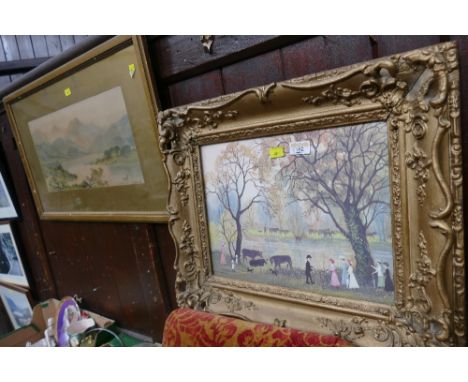 Gilt framed Marion Bradley print and watercolour of The Lake District 1880