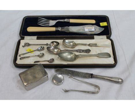 Cased serving knife and fork mixed cutlery etc