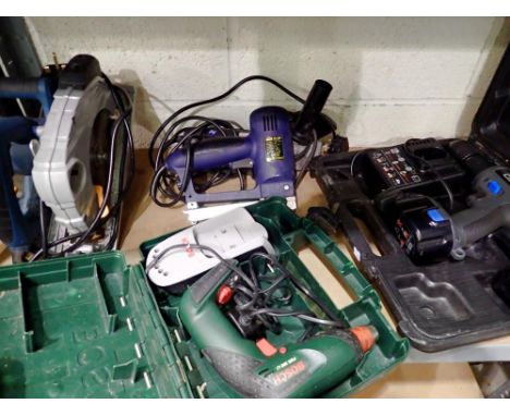 Mixed tools to include boxed drills, angle grinder, circular saw etc. All electrical items in this lot have been PAT tested f