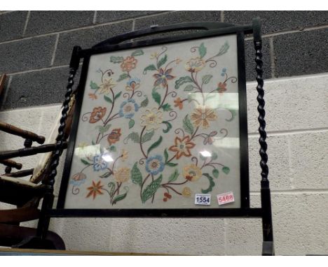 Oak tapestry fire screen with twist decoration. Not available for in-house P&amp;P 
