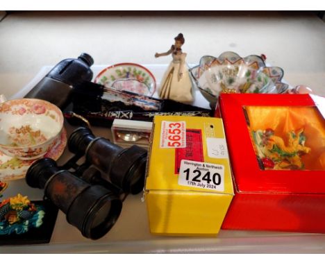 Binoculars, hip flask and Oriental items. Not available for in-house P&amp;P 