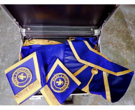 West Lancashire Masonic lodge apron, cuffs and sash. WITHOUT CASE UK P&amp;P Group 2 (£20+VAT for the first lot and £4+VAT fo