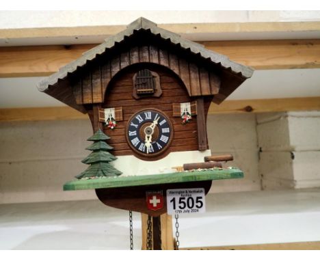 Swiss cuckoo clock with weight and pendulum by Lotscher. Not available for in-house P&amp;P 