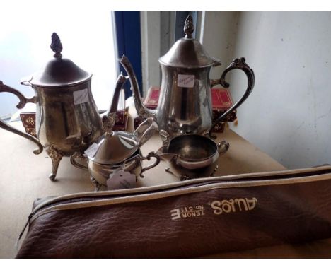 Cased Aulos recorder, volumes one to four complete works of Shakespeare and a silver plated tea service. Not available for in