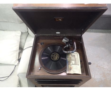 His Masters Voice, model 153 console gramophone, with instructions. Working at lotting up. 50 x 80cm H. Not available for in-