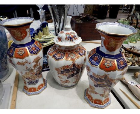 Large ceramic vase garnitures (3). Not available for in-house P&amp;P 
