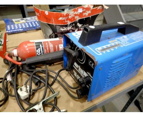 Clarke weld Easi Arc 185, together with mask and gloves plus a fire extinguisher. All electrical items in this lot have been 