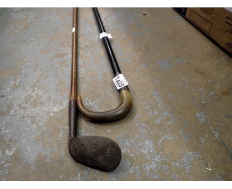 Glory Niblick Hickory golf club and a horn handled silver collared walking stick. Not available for in-house P&amp;P 