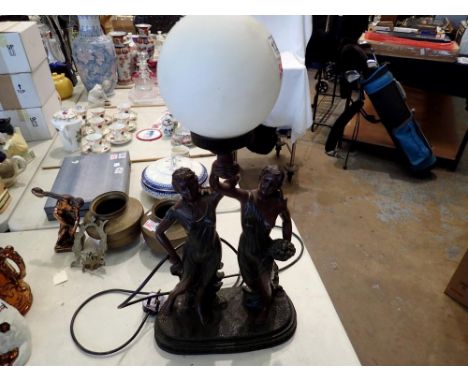 Modern bronze effect resin figural table lamp base, H: 64 cm. All electrical items in this lot have been PAT tested for safet