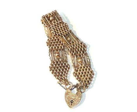 Antique 9ct rose gold fancy link gate bracelet measures approx 2cm wide weight 23g 