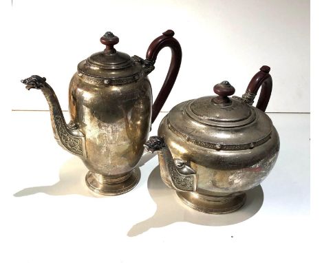 Antique celtic design silver tea pot and coffee pot total weight 1200g birmingham silver hallmarks 