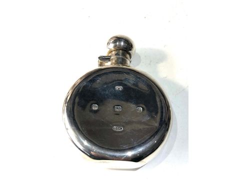 Sterling silver hip flask measures approx height 11.5cm engraved as shown weight 137g 