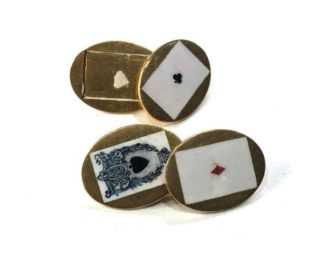 Vintage 18ct gold enamel playing card cufflinks - damaged to 1 panel as shown chester HM weight 8g 