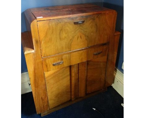 *Item to be collected from Friargate, Derby*An Art Deco walnut veneered bureau, labelled 'Talent F H Marshall & Co Ltd', the 