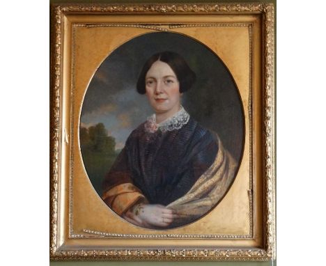 *Item to be collected from Friargate, Derby* English School (19th Century), oval portrait of a Victorian lady, wearing a serp