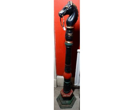 *Item to be collected from Friargate, Derby*A Victorian style cast iron pillar, with horsehead finial, with ring to mouth, on