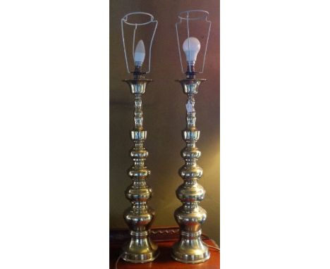 *Item to be collected from Friargate, Derby*A pair of 20th Century brass table lamps, approx 63.5cm high; together with a bra