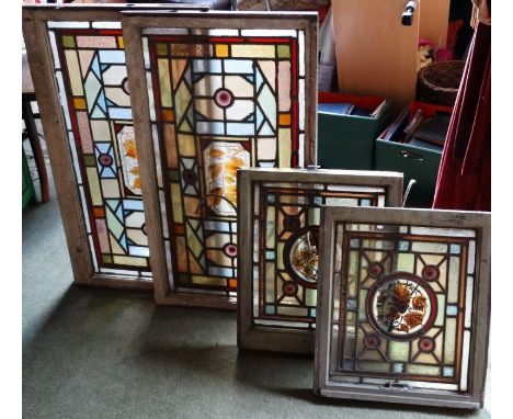 *Item to be collected from Friargate, Derby*A pair of 19th century stained glass sash windows, approx 89cm x 53cm; together w