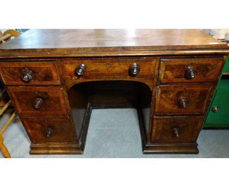 *Item to be collected from Friargate, Derby*A 19th century walnut veneered twin pedestal knee hole desk, central drawer flank