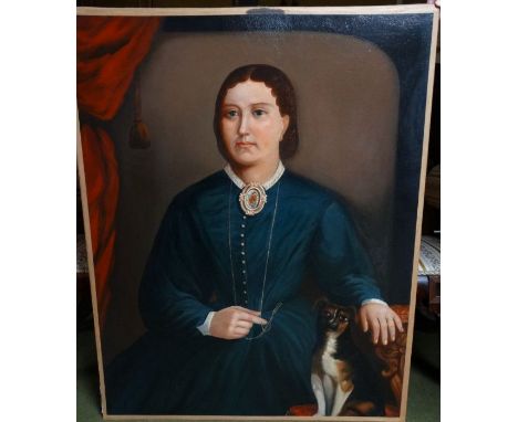 *Item to be collected from Friargate, Derby*English school (late 19th Century), portrait of a woman and her dog, unsigned oil