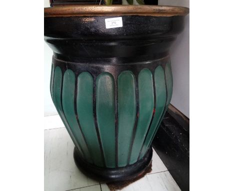 *Item to be collected from Friargate, Derby*A large cast iron planter painted in black and green with gilt rim, approx 80cm h