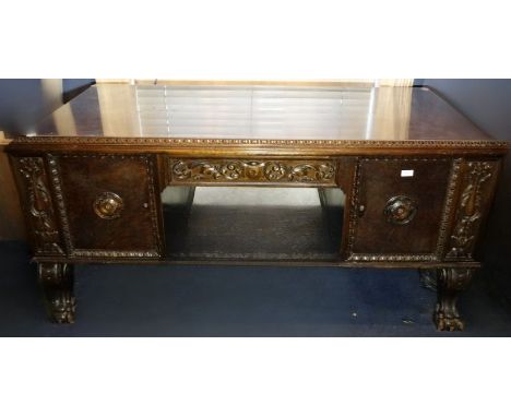 *Item to be collected from Friargate, Derby*A large Victorian/Edwardian mahogany desk, the slightly oversailing top with moul